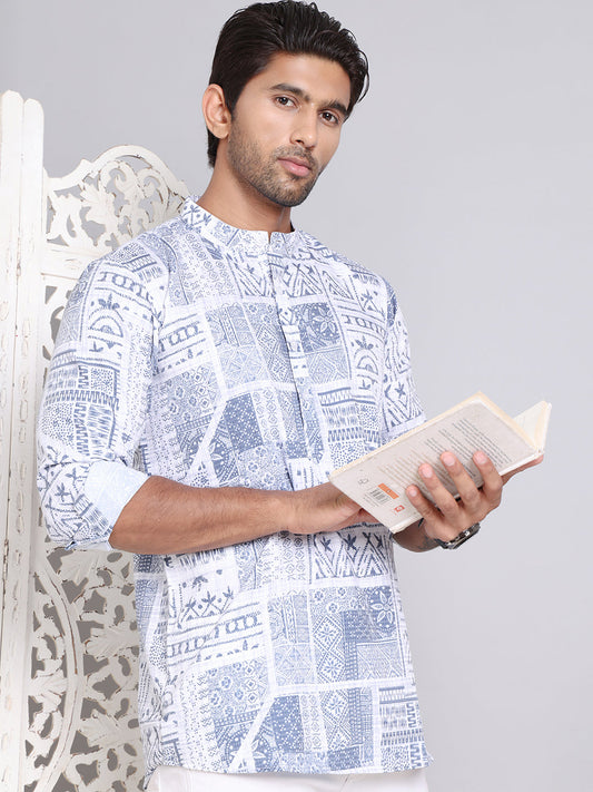 Geometric Printed Short Kurta ( KO 5095Blue )