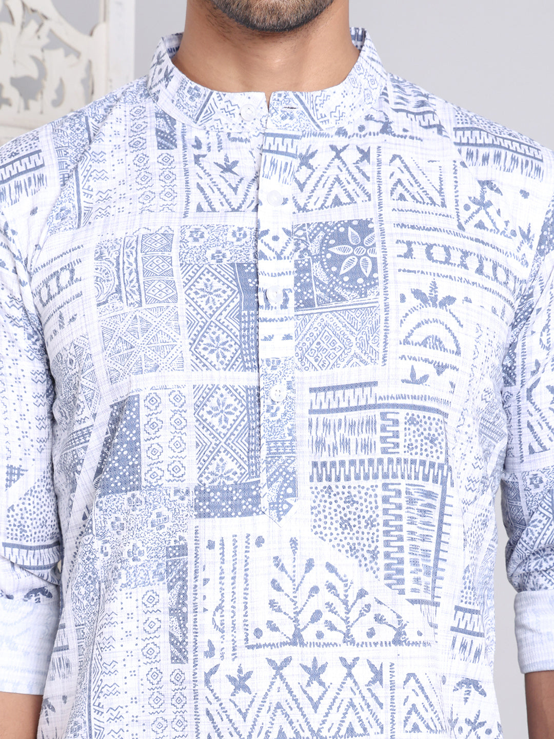 Geometric Printed Short Kurta ( KO 5095Blue )