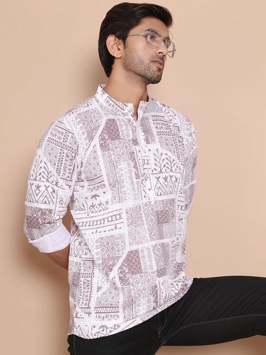 Geometric Printed Short Kurta ( KO 5095Brown )