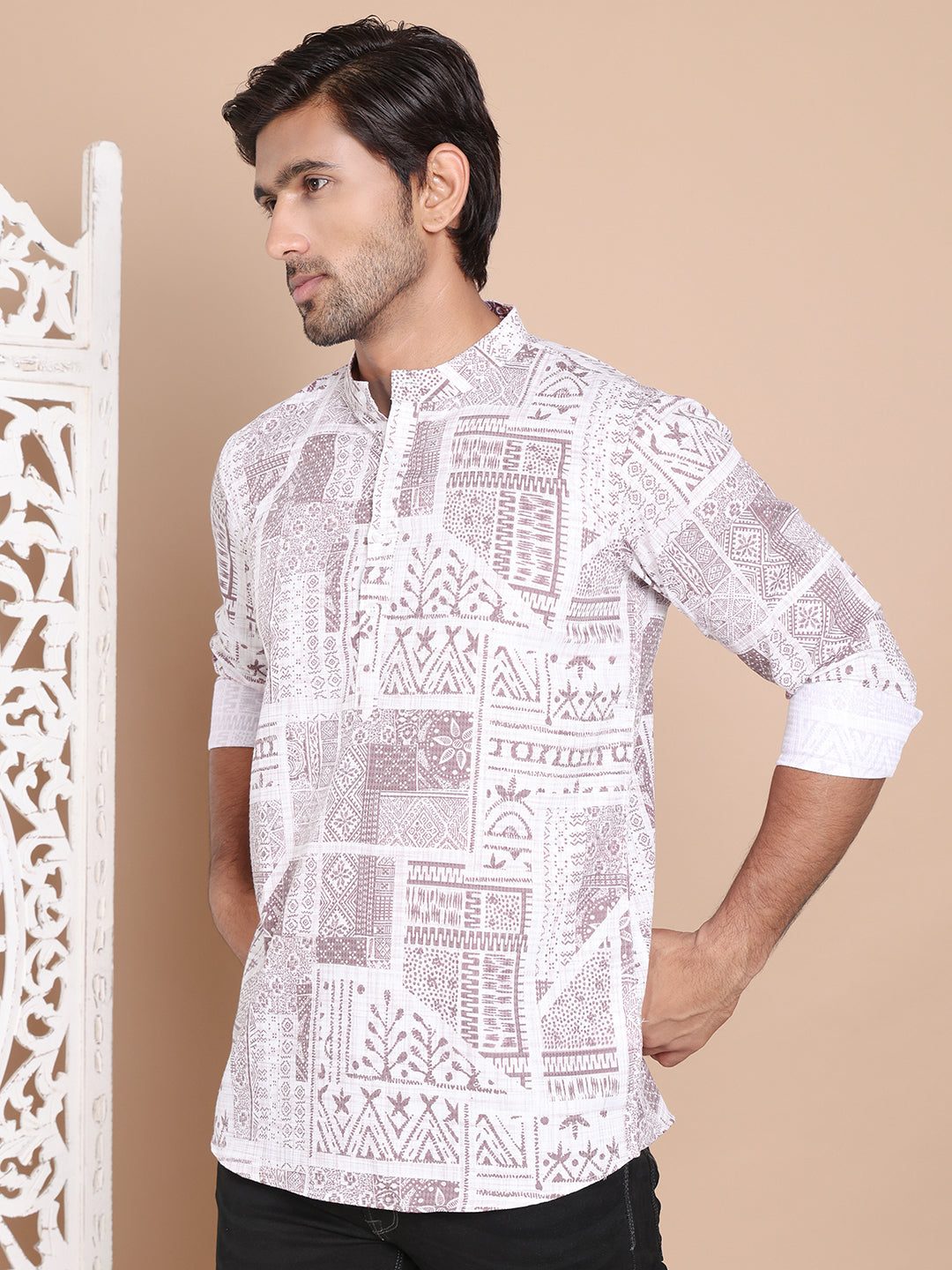 Geometric Printed Short Kurta ( KO 5095Brown )