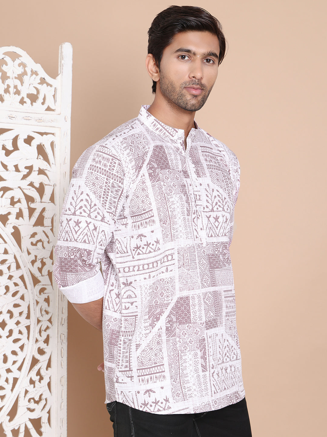 Geometric Printed Short Kurta ( KO 5095Brown )