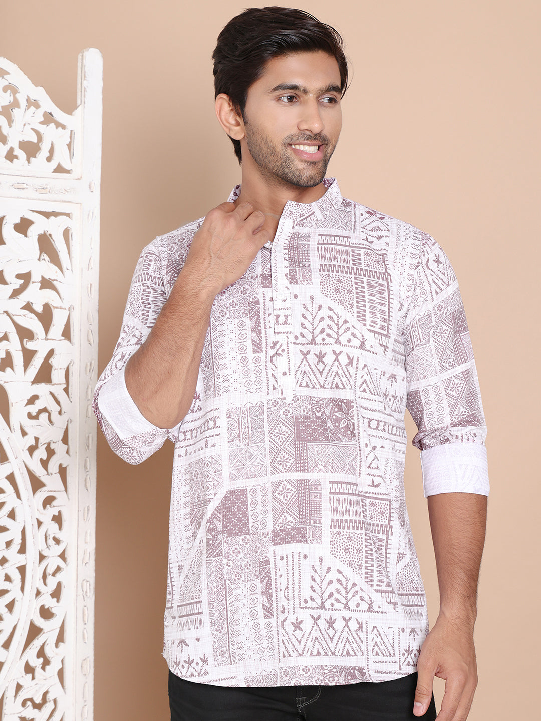 Geometric Printed Short Kurta ( KO 5095Brown )