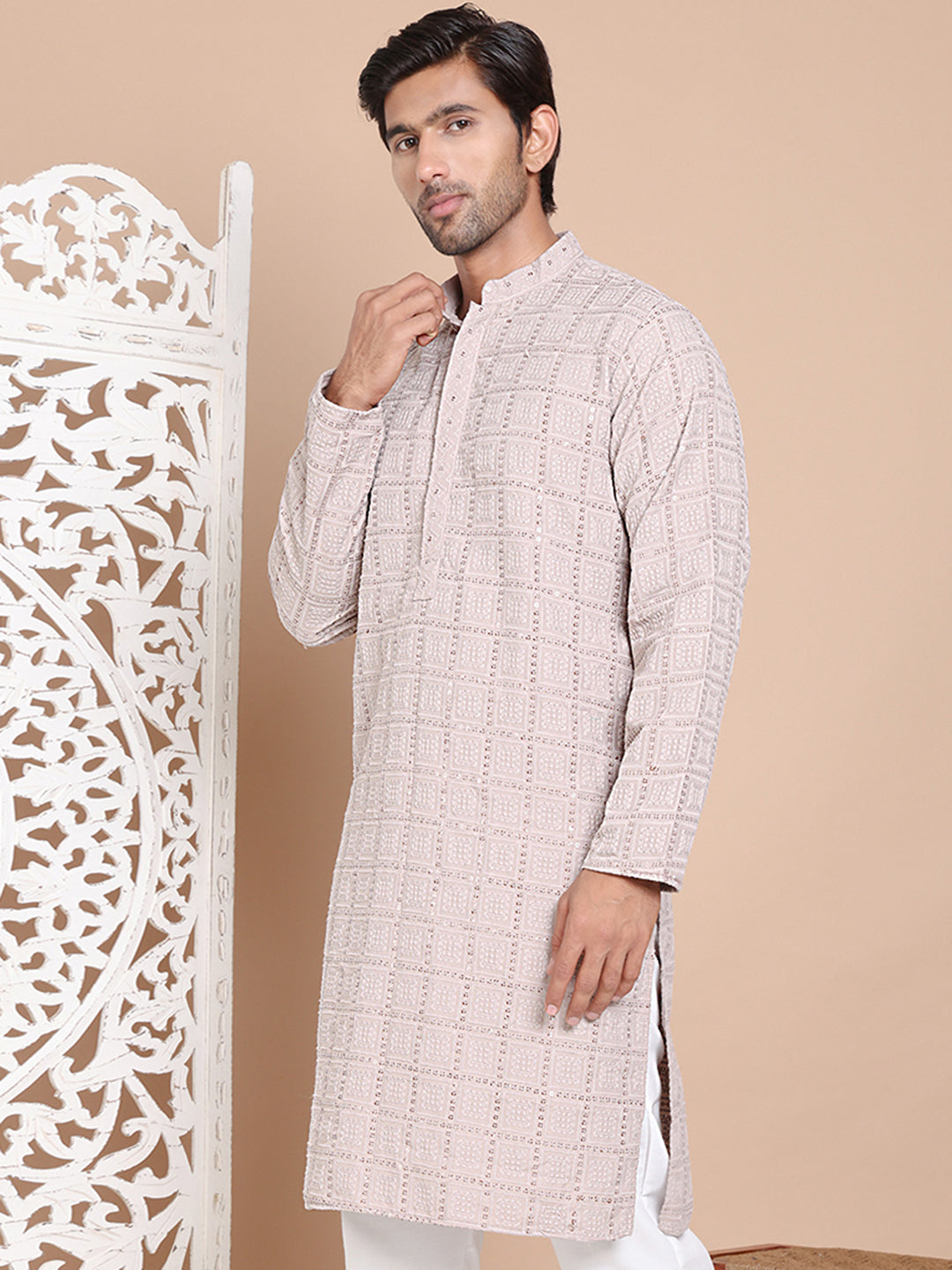 Sequin Embroidered Pure Cotton Kurtas ( KO 5096Grey )