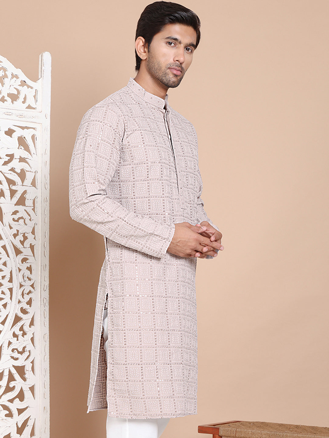 Sequin Embroidered Pure Cotton Kurtas ( KO 5096Grey )