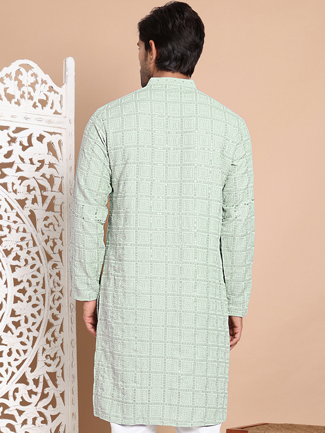 Sequin Embroidered Pure Cotton Kurtas ( KO 5096Pista )