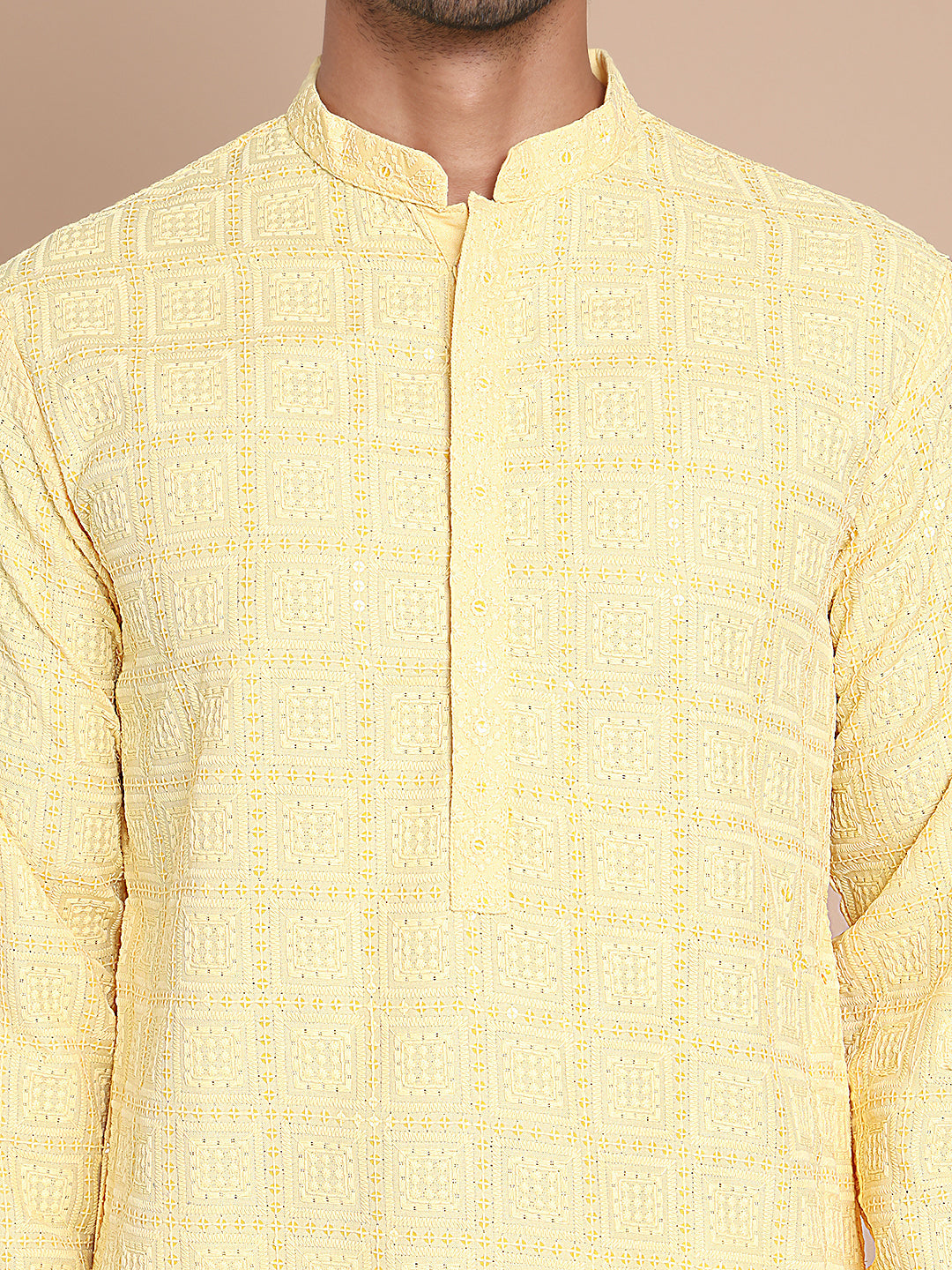 Sequin Embroidered Pure Cotton Kurtas ( KO 5096Yellow )