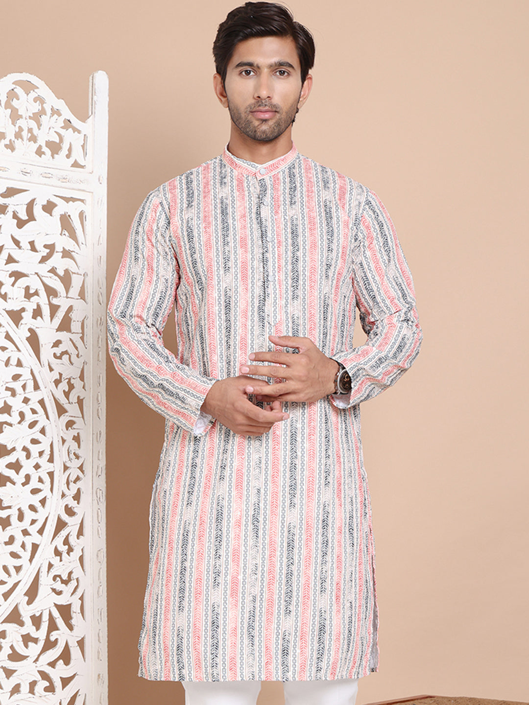 Printed and Emrbroidered Kurtas ( KO 5097Beige )
