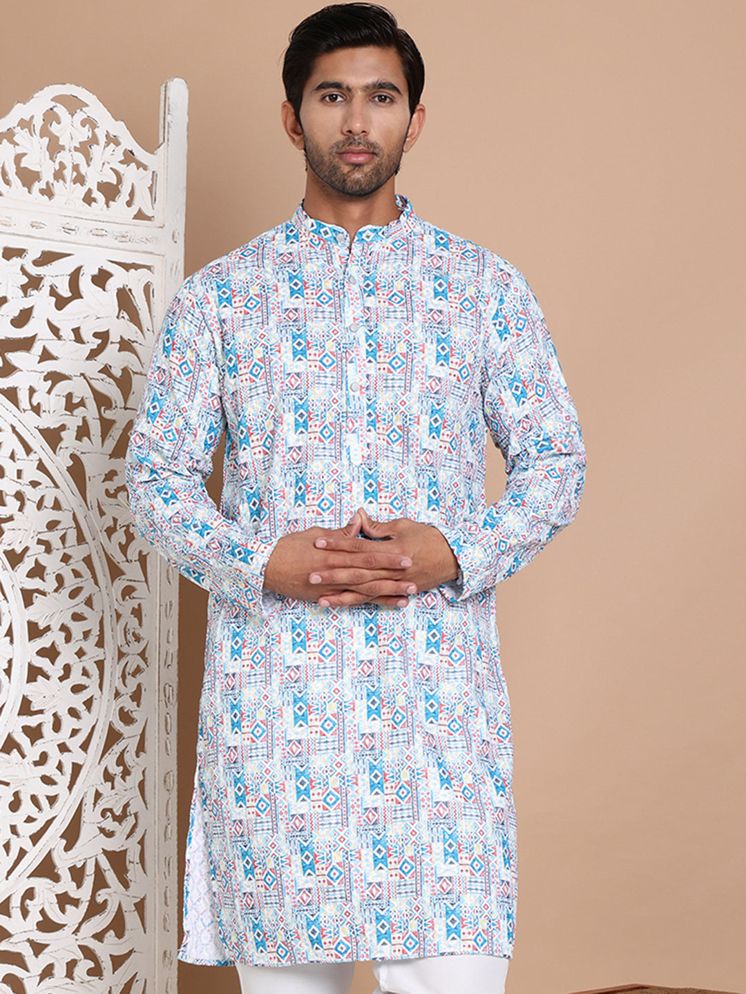 Printed and Emrbroidered Kurtas ( KO 5097Blue )