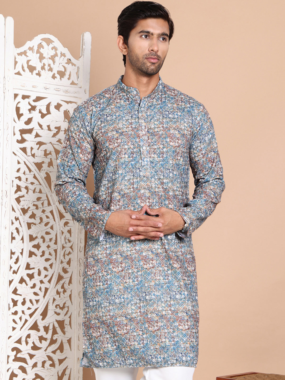 Printed and Emrbroidered Kurtas ( KO 5097Olive )