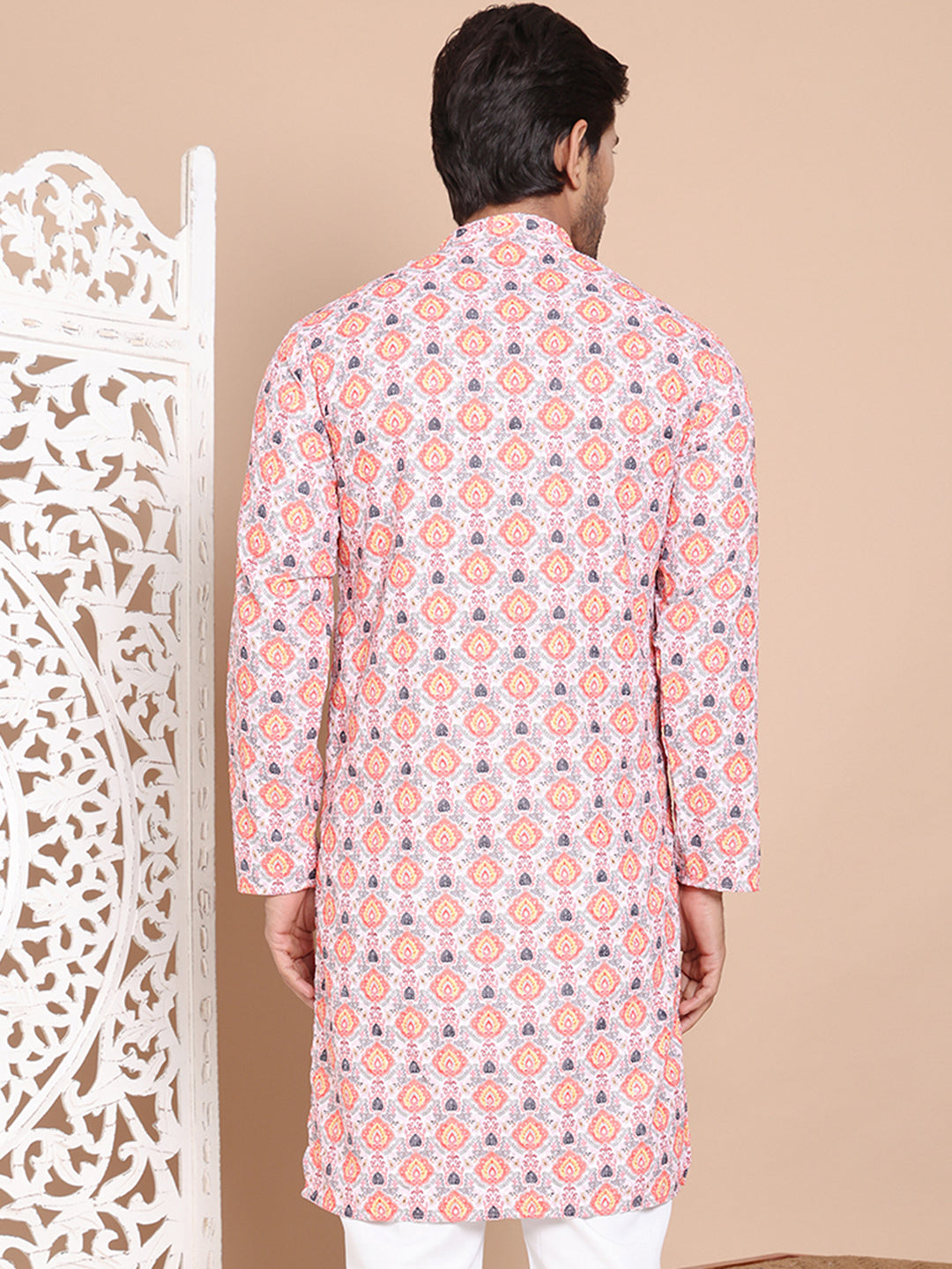 Printed and Emrbroidered Kurtas ( KO 5097Peach )