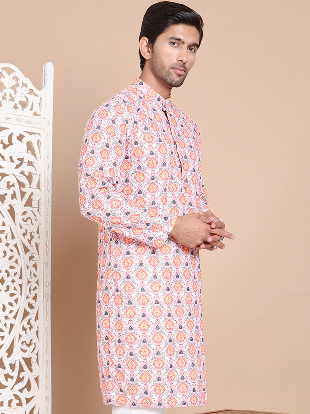 Printed and Emrbroidered Kurtas ( KO 5097Peach )