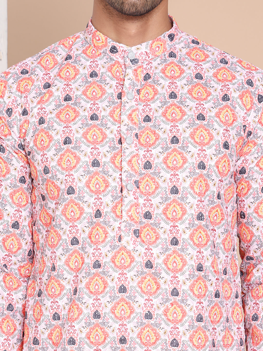 Printed and Emrbroidered Kurtas ( KO 5097Peach )