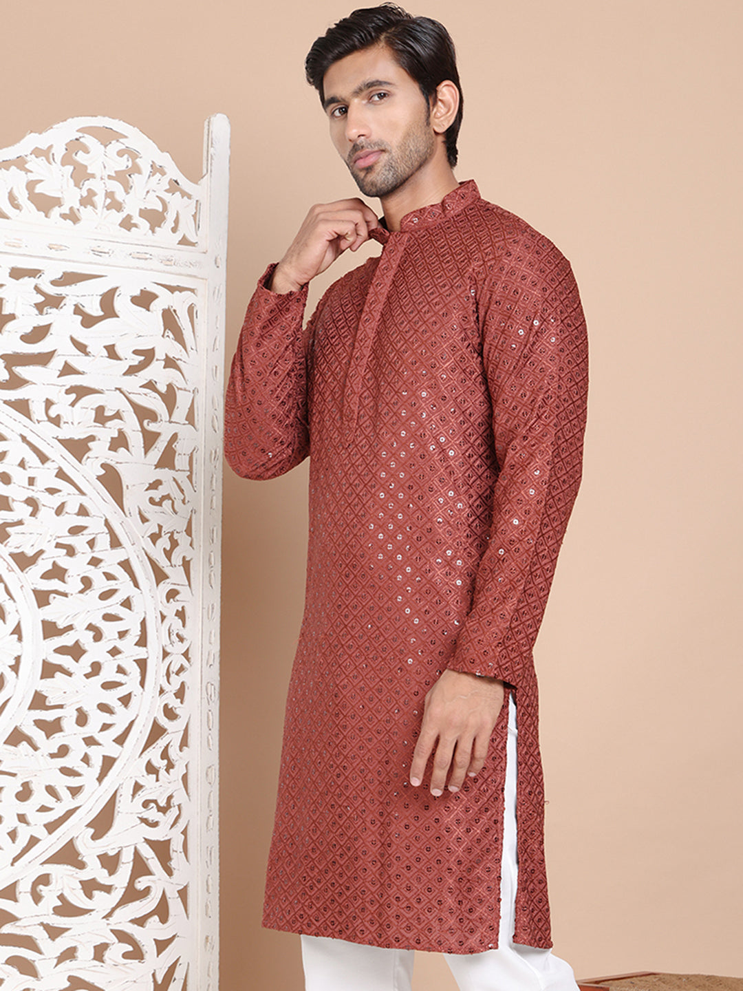 Embroidered and Sequence Kurta For Men. ( KO 5098Brown ) [FF] [J-2-3]