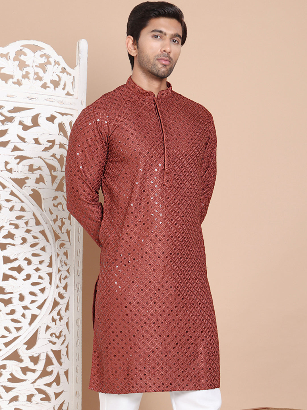 Embroidered and Sequence Kurta For Men. ( KO 5098Brown ) [FF] [J-2-3]