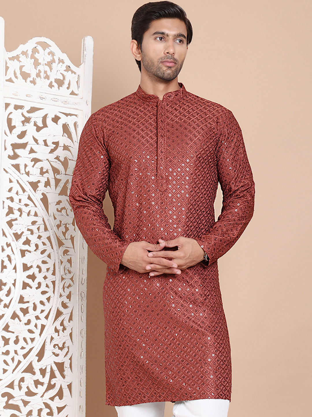 Embroidered and Sequence Kurta For Men. ( KO 5098Brown ) [FF] [J-2-3]