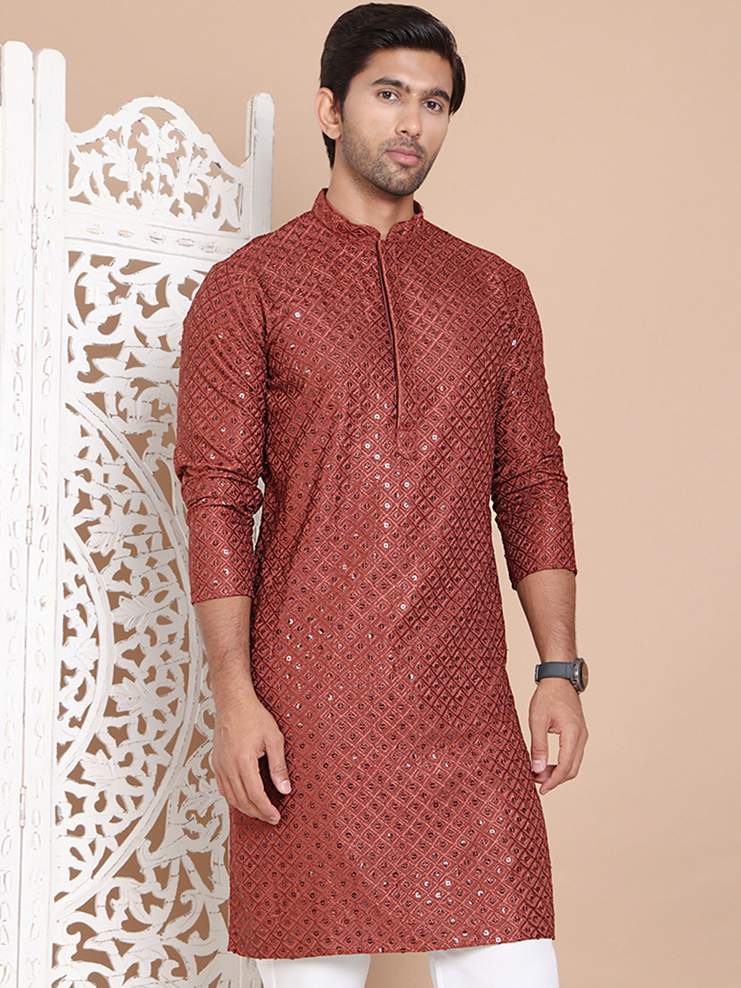 Embroidered and Sequence Kurta For Men. ( KO 5098Brown ) [FF] [J-2-3]