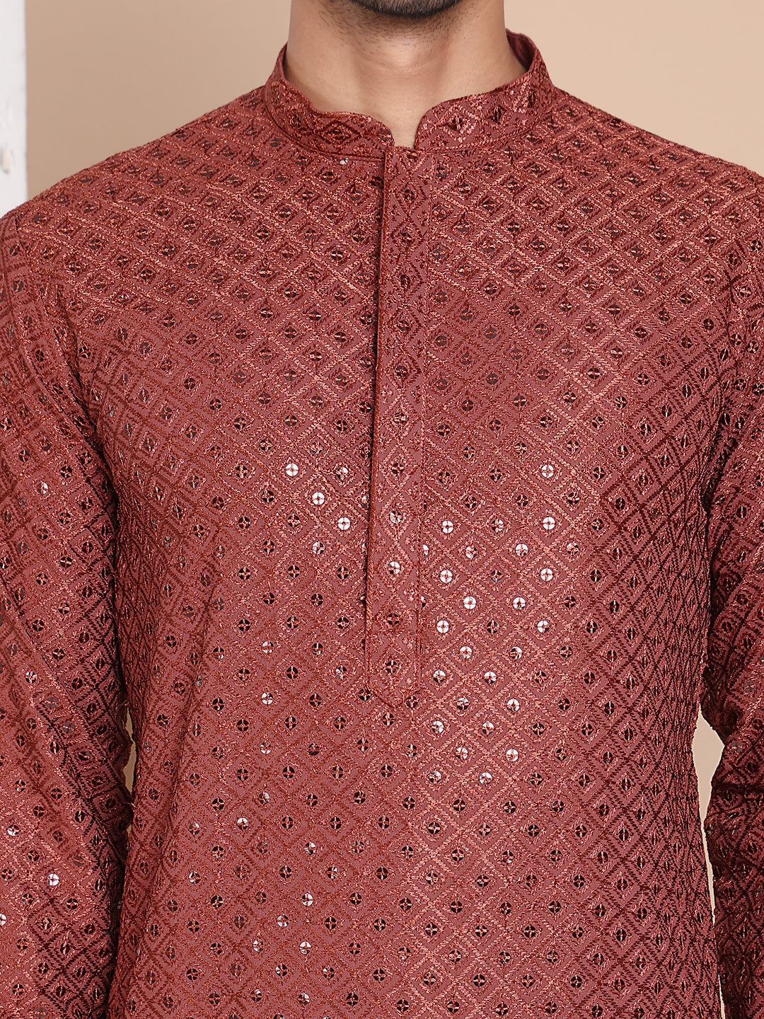 Embroidered and Sequence Kurta For Men. ( KO 5098Brown ) [FF] [J-2-3]