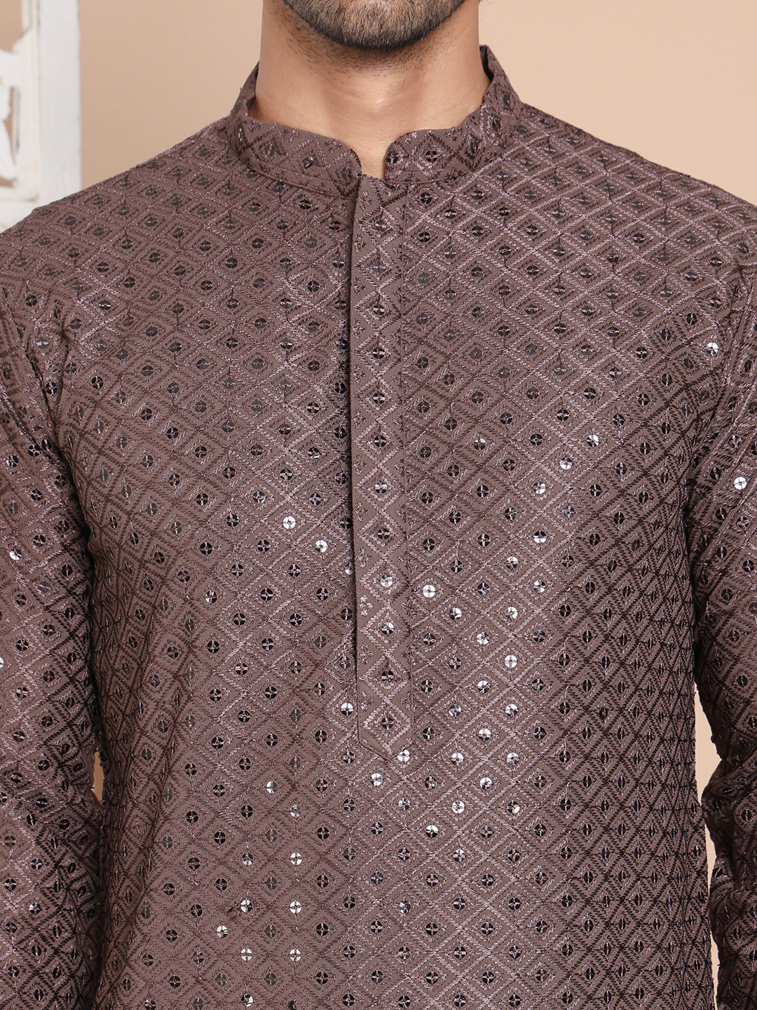 Embroidered and Sequence Kurta For Men. ( KO 5098Coffee ) [FF] [J-2-3]