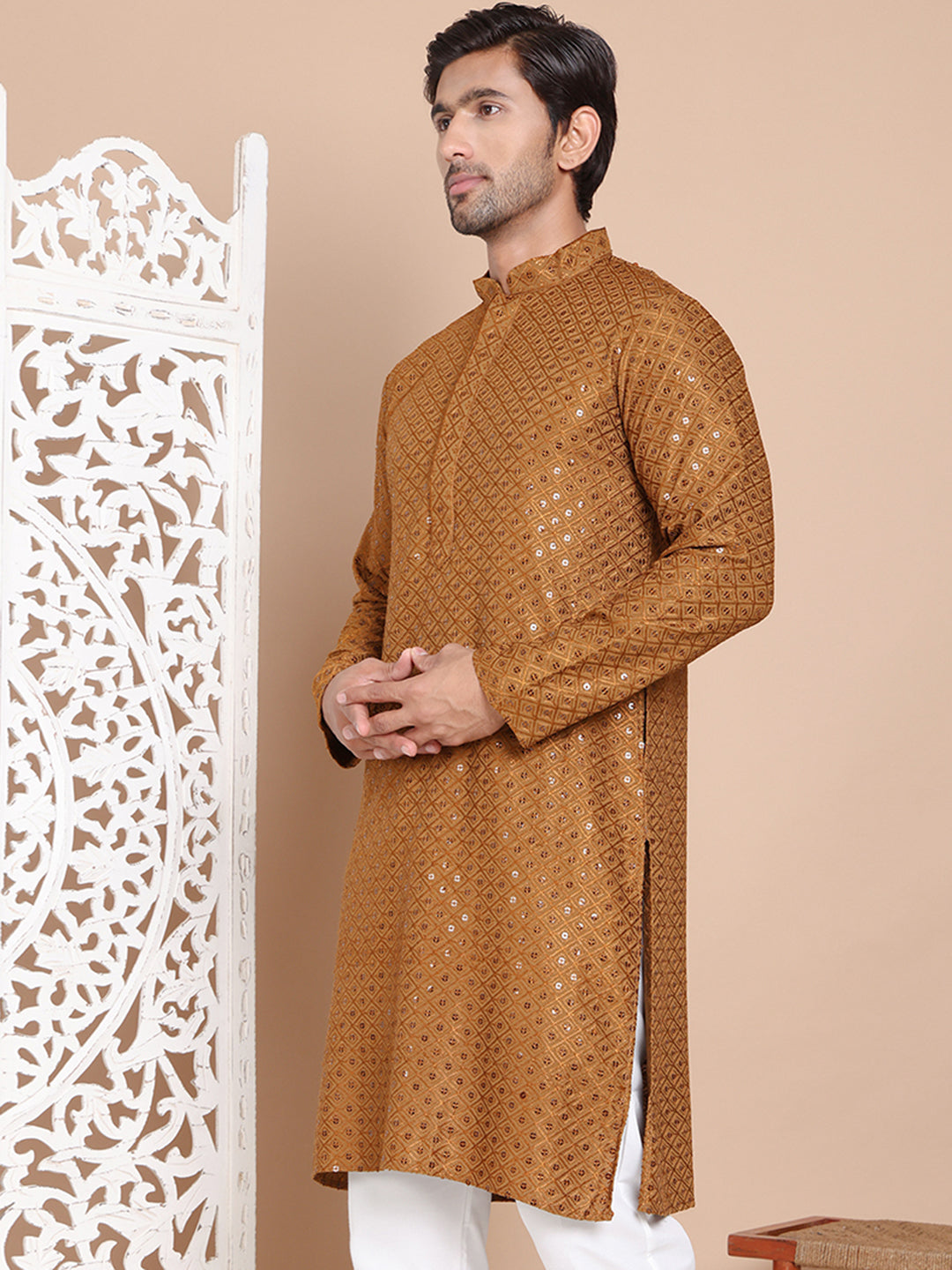 Embroidered and Sequence Kurta For Men. ( KO 5098Mustard )