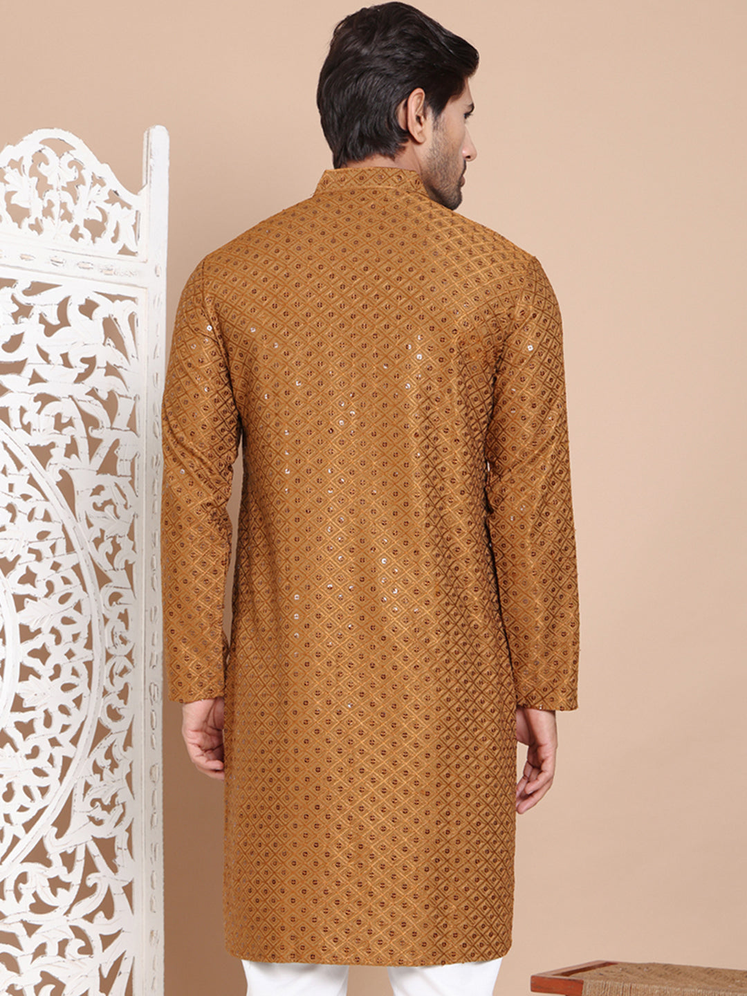 Embroidered and Sequence Kurta For Men. ( KO 5098Mustard )
