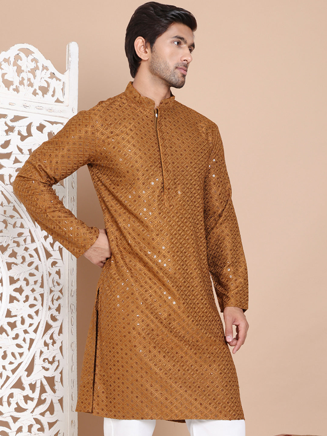 Embroidered and Sequence Kurta For Men. ( KO 5098Mustard )