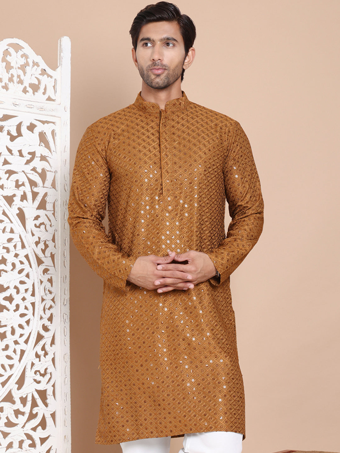 Embroidered and Sequence Kurta For Men. ( KO 5098Mustard )