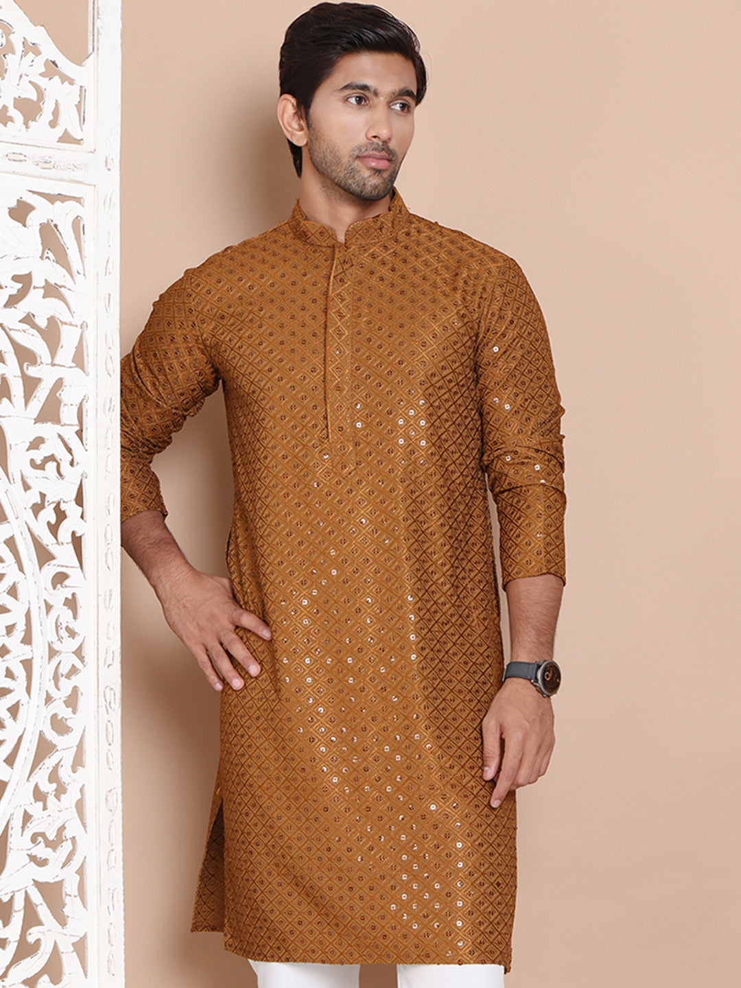 Embroidered and Sequence Kurta For Men. ( KO 5098Mustard )