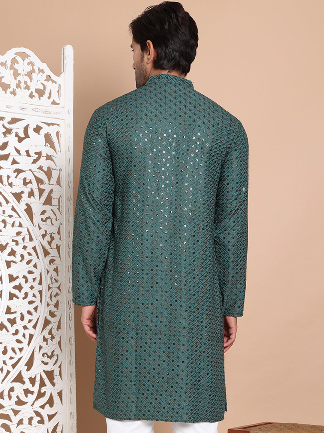 Embroidered and Sequence Kurta For Men. ( KO 5098Olive )