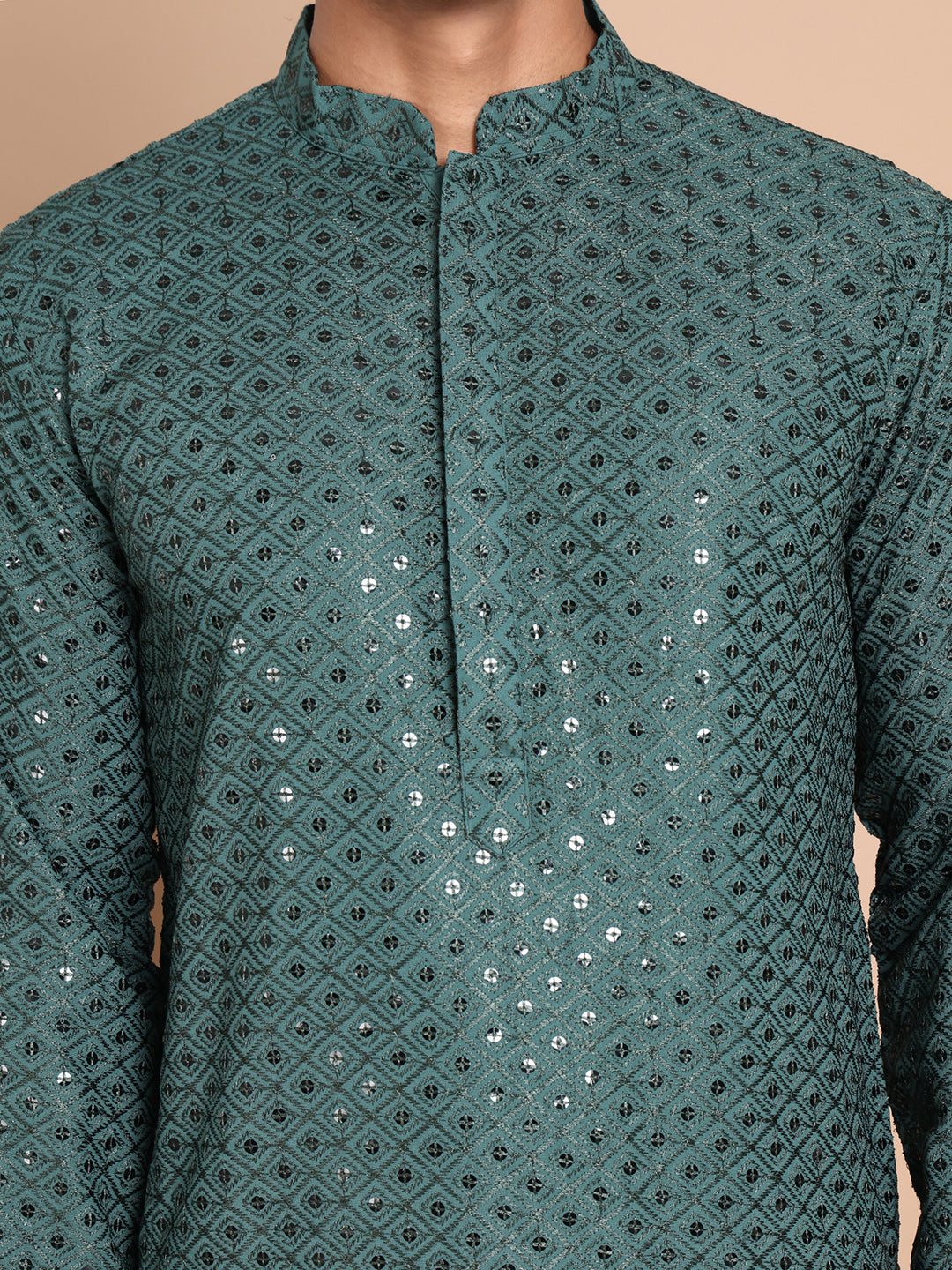 Embroidered and Sequence Kurta For Men. ( KO 5098Olive )