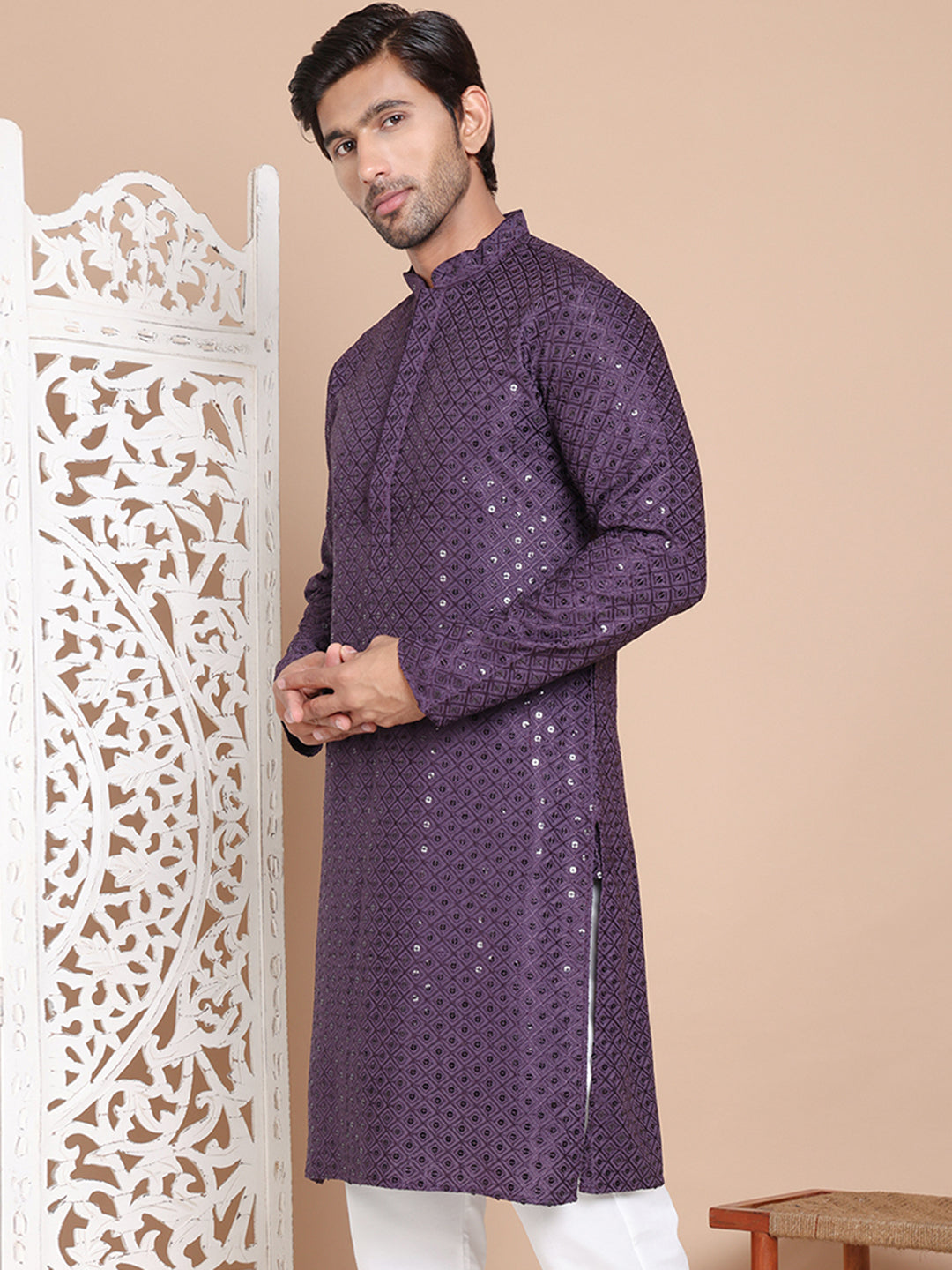 Embroidered and Sequence Kurta For Men. ( KO 5098Purple ) [FF] [J-2-3]