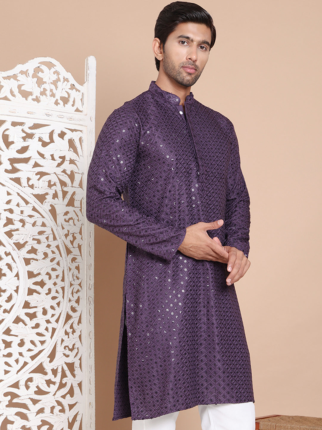 Embroidered and Sequence Kurta For Men. ( KO 5098Purple ) [FF] [J-2-3]