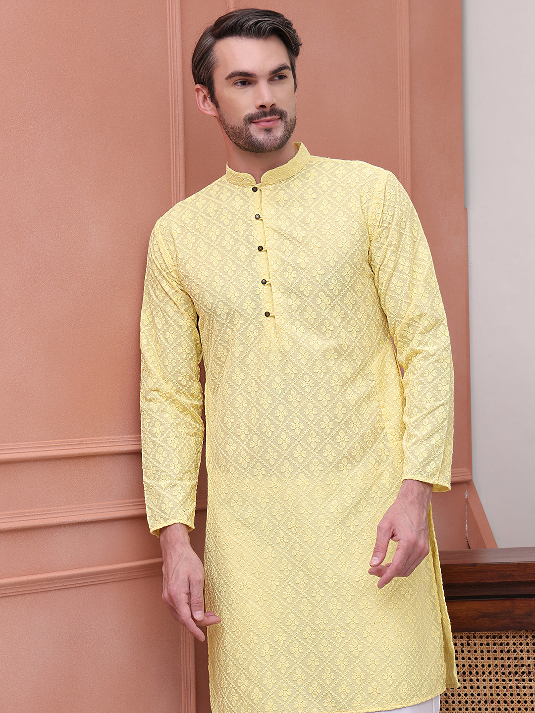 Embroidered Cotton Kurtas ( KO 5099Lemon )