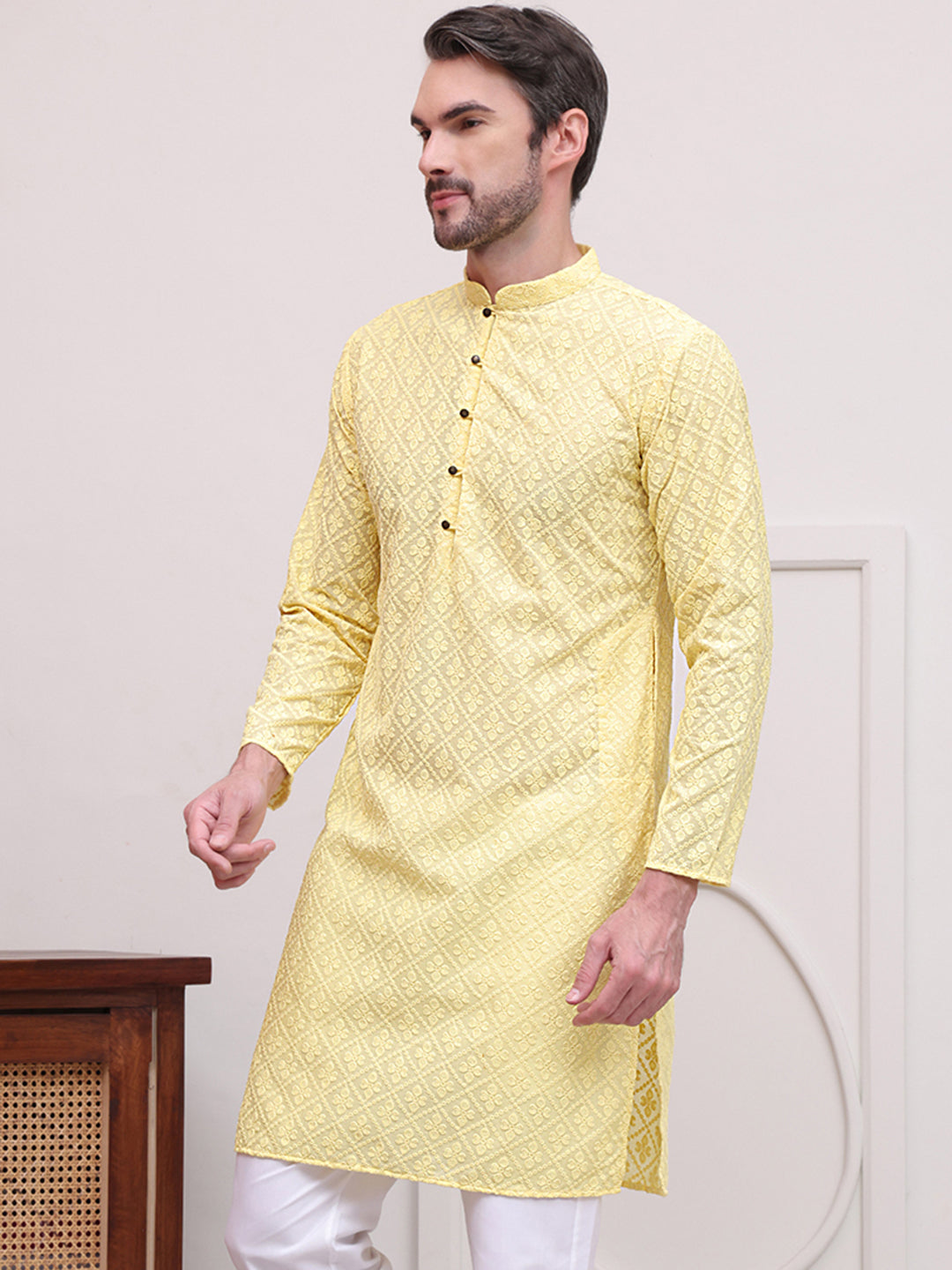 Embroidered Cotton Kurtas ( KO 5099Lemon )