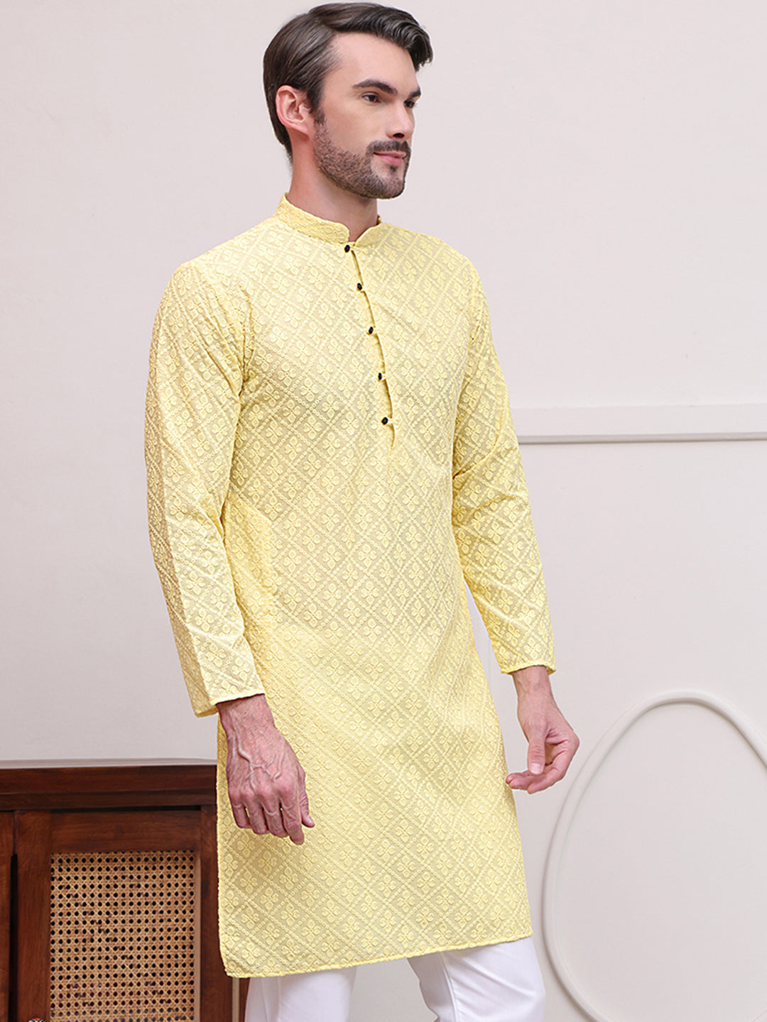 Embroidered Cotton Kurtas ( KO 5099Lemon )