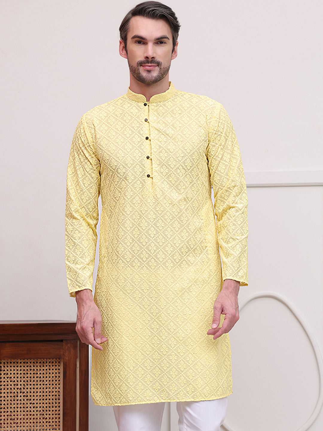 Embroidered Cotton Kurtas ( KO 5099Lemon )