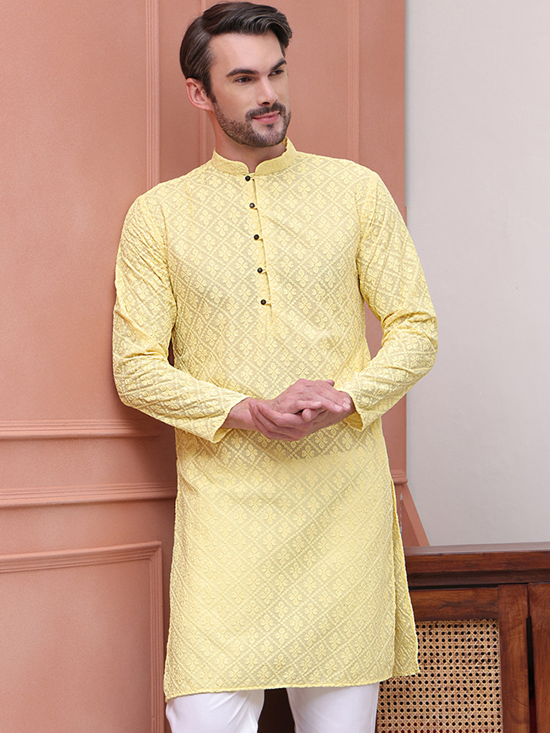 Embroidered Cotton Kurtas ( KO 5099Lemon )