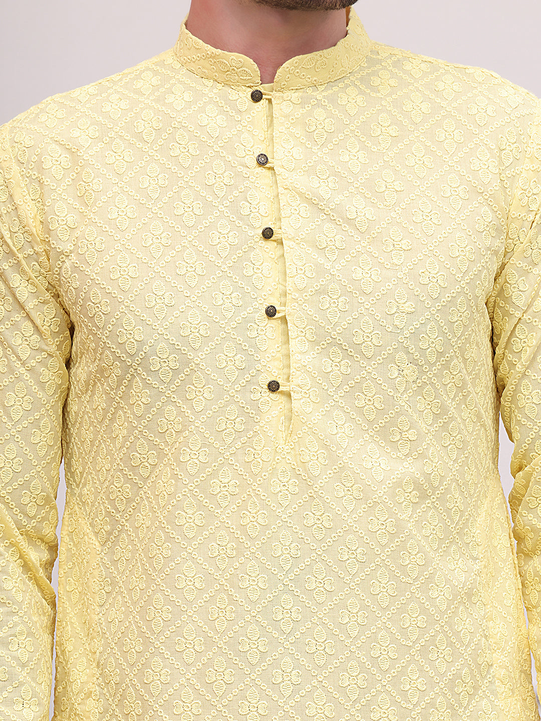 Embroidered Cotton Kurtas ( KO 5099Lemon )