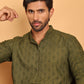 Embroidered Cotton Kurtas for Men (KO 5099 Olive ) [FF] [B-13]