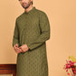 Embroidered Cotton Kurtas for Men (KO 5099 Olive ) [FF] [B-13]