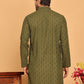 Embroidered Cotton Kurtas for Men (KO 5099 Olive ) [FF] [B-13]
