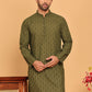 Embroidered Cotton Kurtas for Men (KO 5099 Olive ) [FF] [B-13]