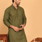 Embroidered Cotton Kurtas for Men (KO 5099 Olive ) [FF] [B-13]