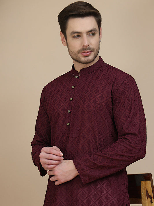 Embroidered Cotton Kurtas ( KO 5099 Purple )