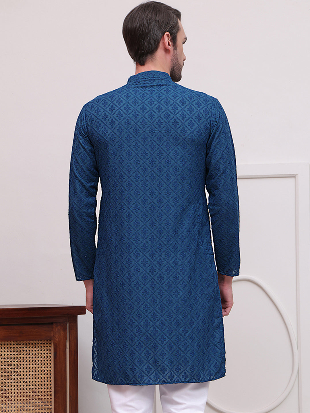 Embroidered Cotton Kurtas ( KO 5099Teal )