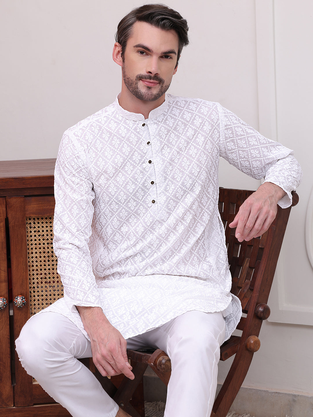 Embroidered Cotton Kurtas ( KO 5099White )