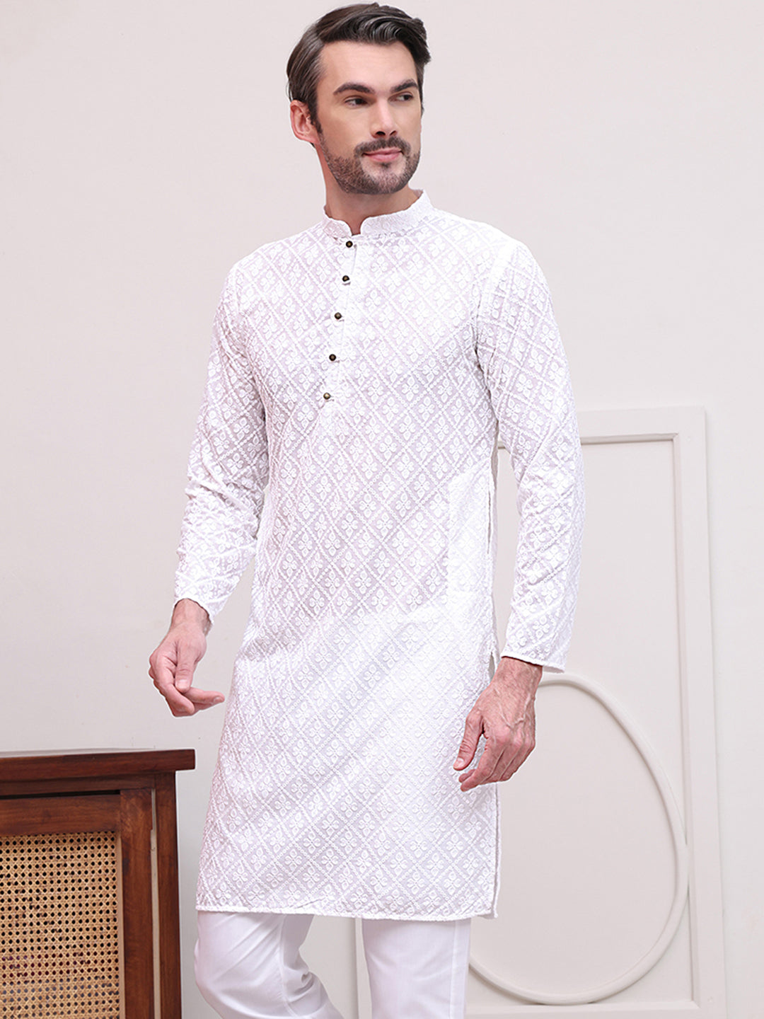 Embroidered Cotton Kurtas ( KO 5099White )