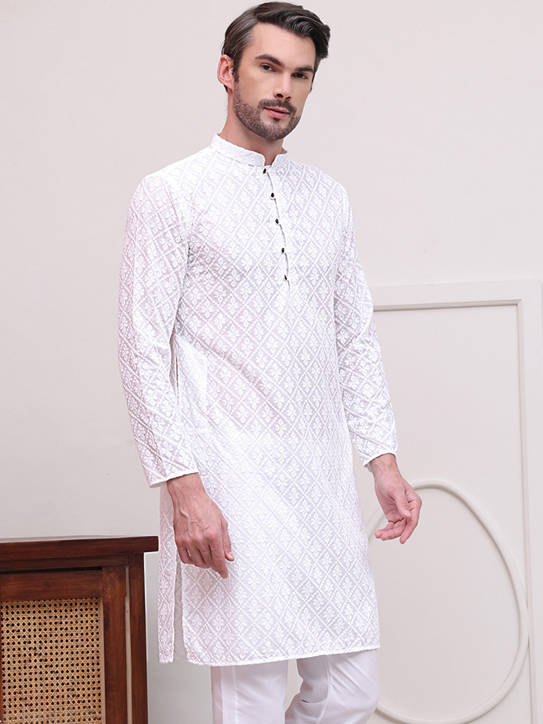Embroidered Cotton Kurtas ( KO 5099White )