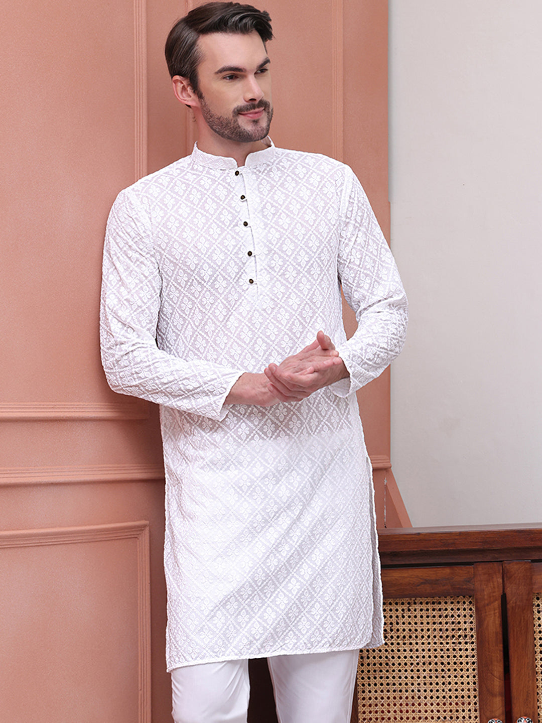 Embroidered Cotton Kurtas ( KO 5099White )