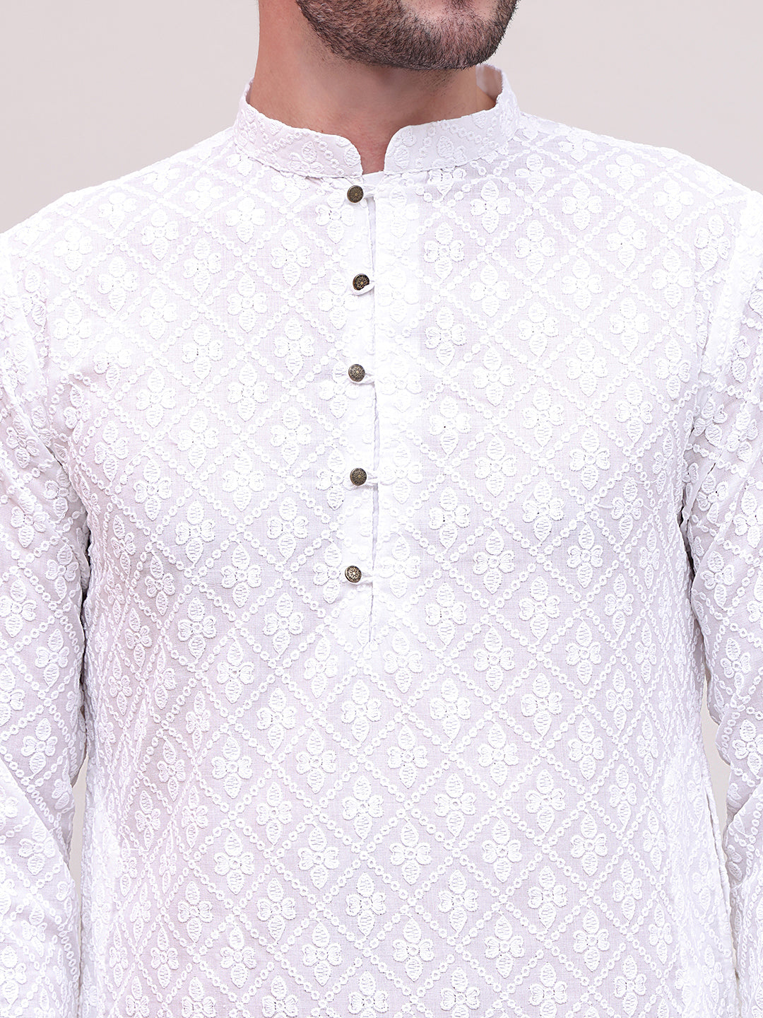 Embroidered Cotton Kurtas ( KO 5099White )