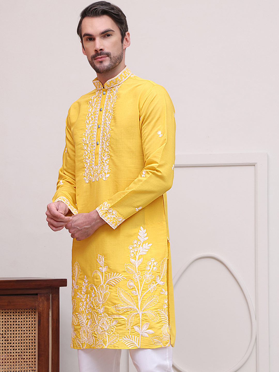 Floral Embroidered Kurtas ( KO 5100Yellow )